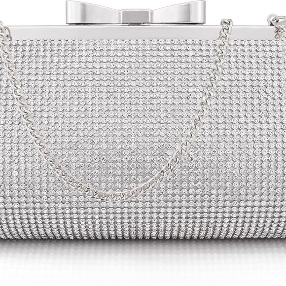 Evening Clutch Bag Rhinestone Crystal Satin Formal Wedding Prom Purse - Picture 2 of 9